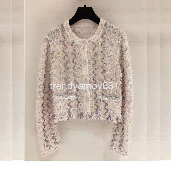 

women's knits & tees spring style small fragrance bright silk heavy industry knitted cardigan women's design feeling tassel hollow, White