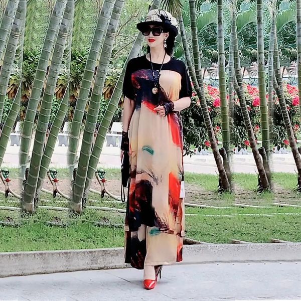 

women's tracksuits designer net red pop women's 2021 spring and summer new large size belly covering thin temperament printed wide, Gray