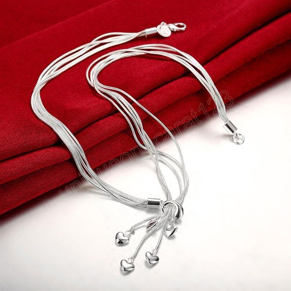 

925 silver necklace jewelry 18 inches charm five heart necklaces for women fashion christmas gifts