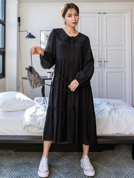 

dazy peter pan collar solid smock dress o7j3#, Black;gray