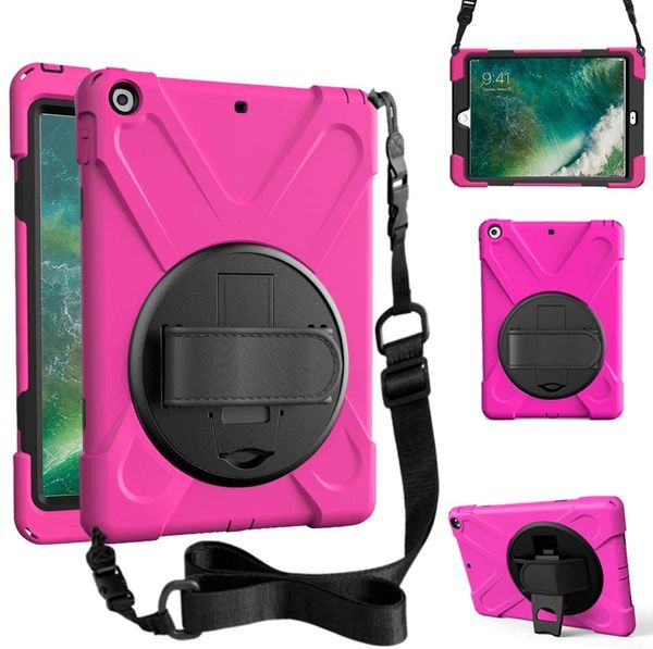 Custodie per tablet per iPad da 9,7 pollici con cavalletto girevole a 360 gradi e design portamatite Custodia protettiva antiurto anticaduta Tracolla