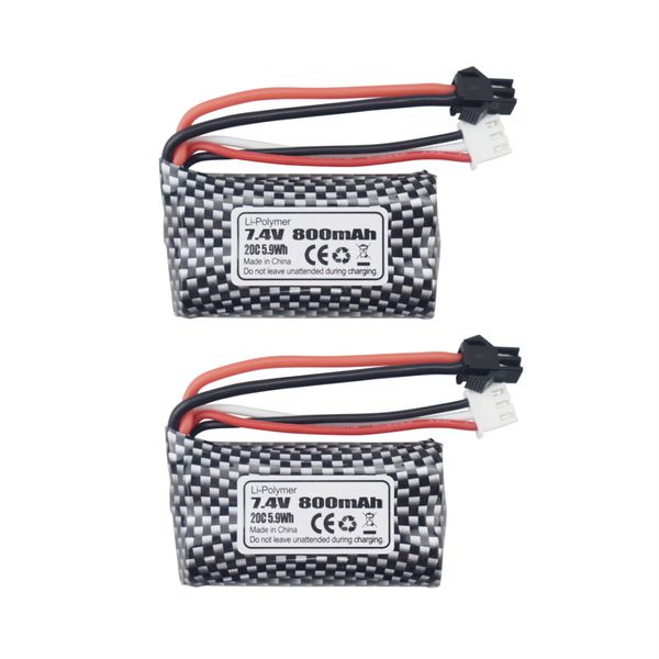

2pcs 7.4v 800mah lithium battery with sm plug for wpl c24 d12 rc truck parts anstory 1085 1086 1087 1088 gel ball blaster li-po battery