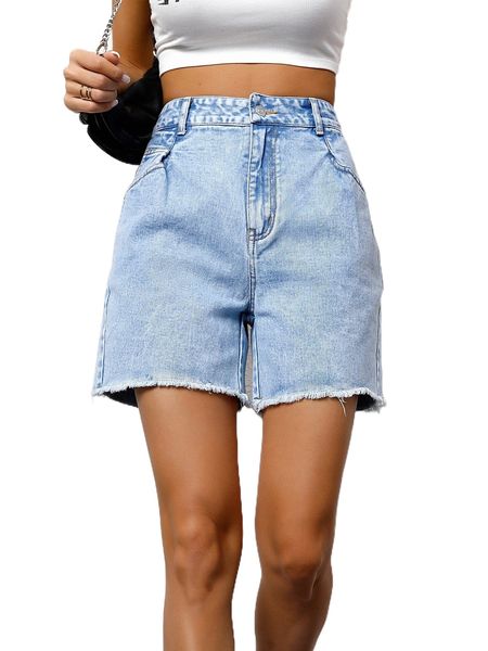 

high waist raw hem denim shorts w84m#, White;black