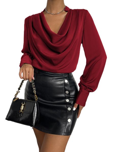 

solid draped collar blouse o7kk#, White