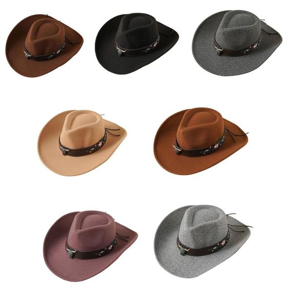 Berets Western Cowboy Hat Roll Up Brim Sombrero Caps Retro Felt Mexican Jazz Theme Theme Accessories