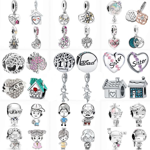 Ciondolo in argento sterling 925 Nuovo ragazzo Ragazza Albero genealogico Casa Foglie Tenendosi per mano Perline Adatto Pandora Charms Bracciale Accessori gioielli fai da te