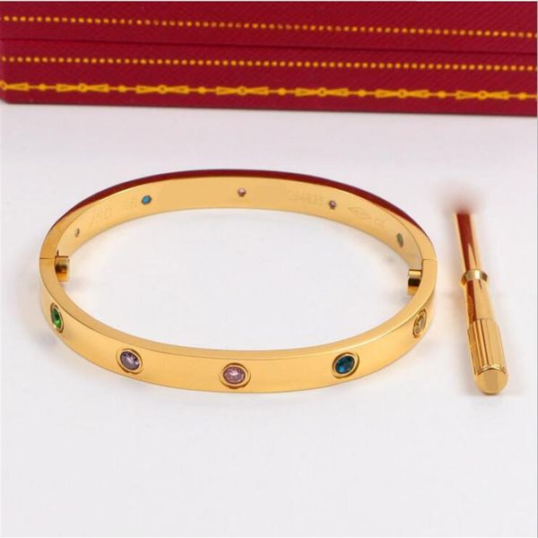 

whole- designer jewelry women bracelets titanium stainless steel love bracelets colorful stones women men gold screw screwdriv304c, Golden;silver