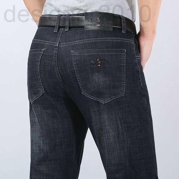 

men's jeans designer summer thin men's jeans korean fashion business straight tube elastic middle waist casual pants jpdd, Blue