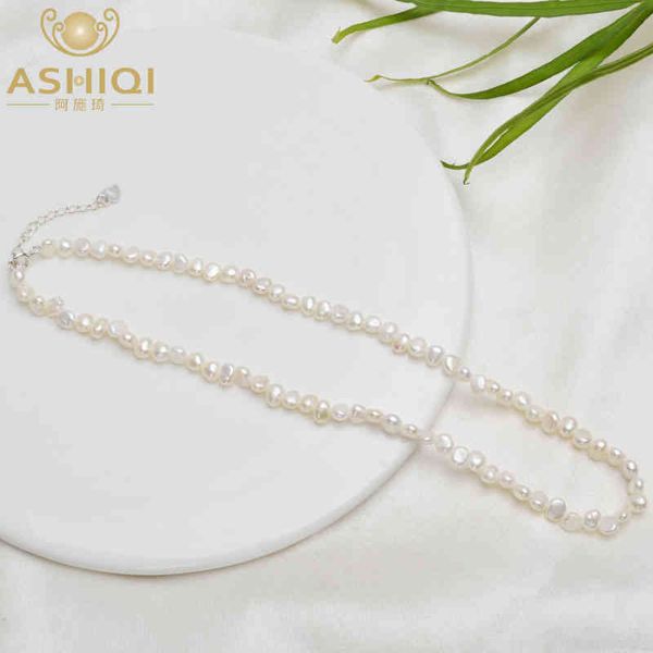 

ashiqi natural freshwater pearl choker necklace baroque jewelry for women wedding 925 silver clasp wholesale 2022 trend