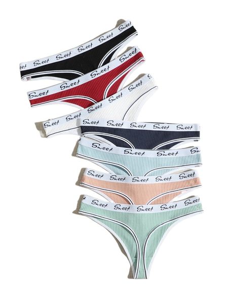 

7pack letter tape panty set g658#, Black;red
