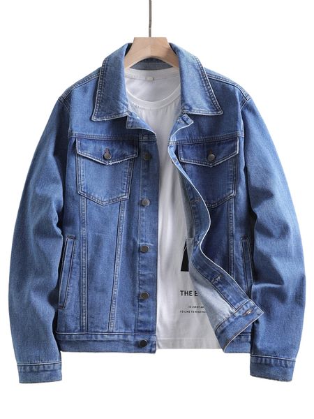 

men 1pc flap pocket denim jacket h3eh#, Black;brown