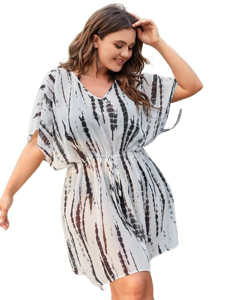 

plus tie dye dolman sleeve cover up without bikini set l8up#, Black