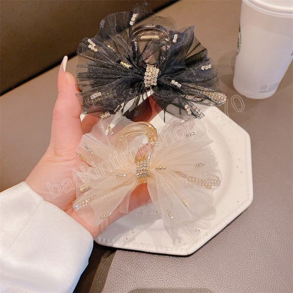 

sweet girl beautiful rhinestones yarn bow ponytail claw clip fashion hiar claw heawear hair accessories, Slivery;white