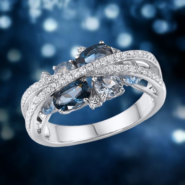 

fashion women twisted blue gem ring cubic zirconia trendy unique jewelry for wedding initial designer 220716, Slivery;golden