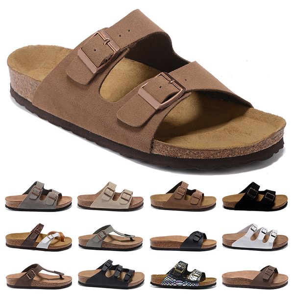 

designer men women sandals arizona gizeh slippers soft leather flip flops hombres mujeres beach sliders outdoor indoor woody buckle strap ca, Black