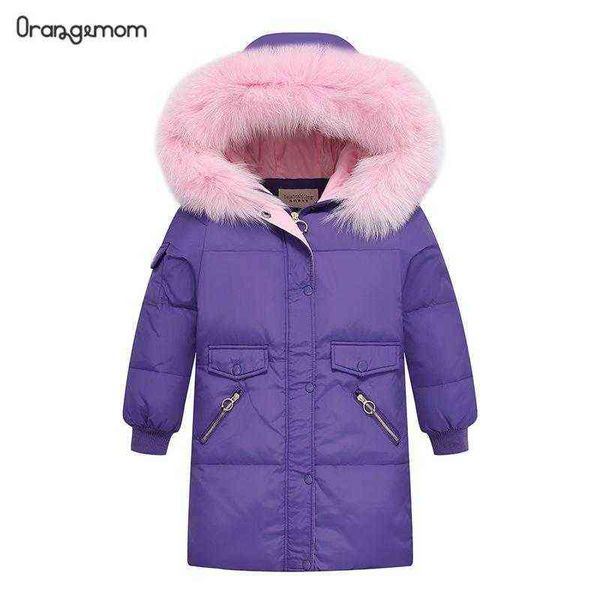 Зимняя детская одежда утка вниз куртка для девочек с ветроэнергетизацией с длинным стилем густой меховой воротник с капюшоном верхней одежды Дети Снежные Кородоветы J220718