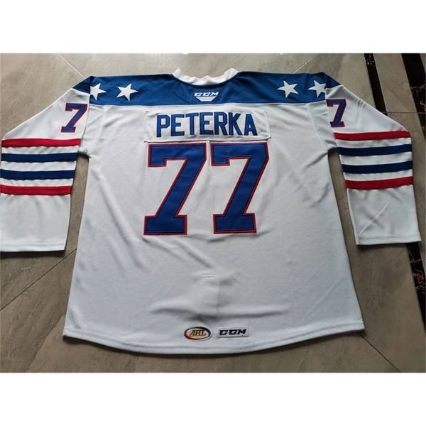 NC01 Custom Hockey Jersey Homens jovens mulheres vintage Ahl Rochester Americans 77 Jason Peterka 22 Jack Quinn High School Size S a 6xl ou qualquer nome e número de camisas