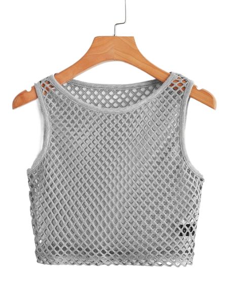 

open knit crop tank u9fj#, White