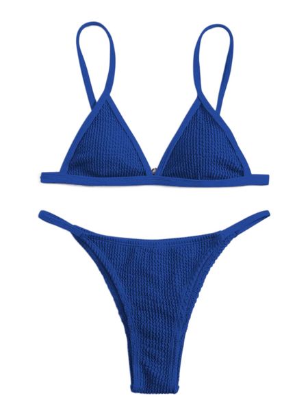 

textured v neck triangle bikini swimsuit 98vk#, White;black