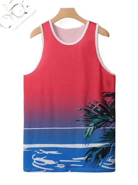 

men random ombre & tropical tank 6463#, White;black