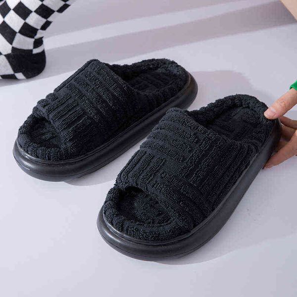 

slipper 2022 new four season men women slipper trend fashion cozy fuzzy increase height breathable mute home shoe 220723, Black