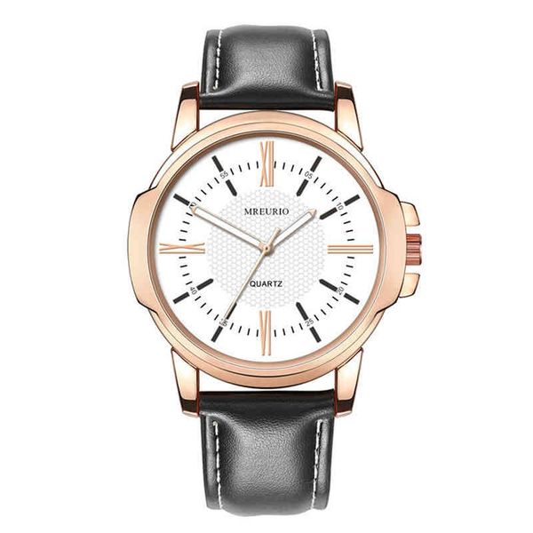 

mens quartz brown black leather strap band round glass dial window wrist watch for man, Slivery;brown