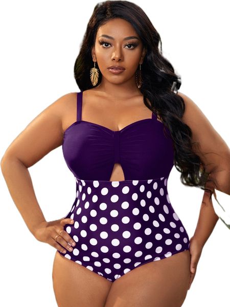 

plus polka dot cut out one piece swimsuit e0ov#, White;black
