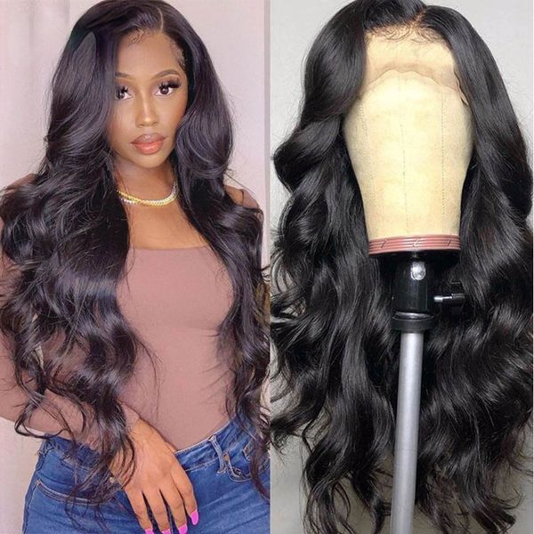 

lemoda lace closure wig body wave human hair wigs pre plucked body wave lace front wig brazilian long wigs 28inch, Black