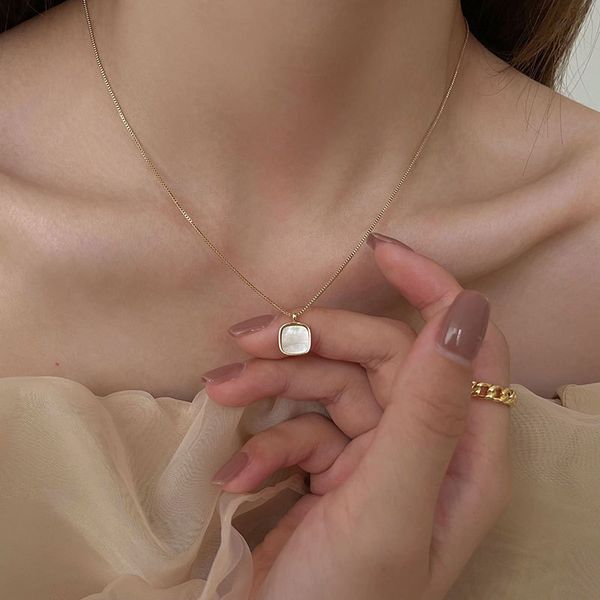 

simple square shell pendant necklace for women wedding engagement jewelry, Silver