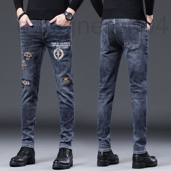 

men's jeans designer autumn and winter 2021 new slim fit small leg jeans men's fashion embroidery youth elastic long pants men 5k1, Blue