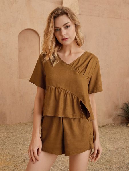 

solid split hem blouse 558q#, White