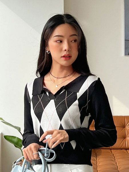 

dazy argyle pattern sweater g6yl#, White;black