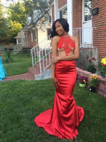 

2022 prom dresses with lace applique halter neck cocktail party evening gowns open back long mermaid formal, Black