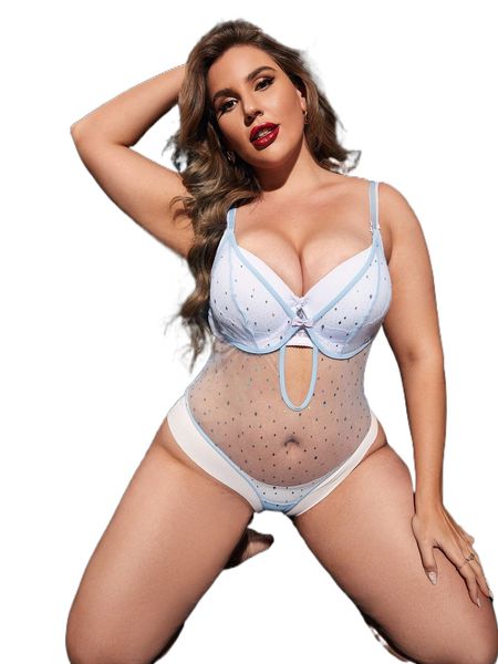 

plus contrast sequin sheer mesh teddy bodysuit y2iy#, Black;white
