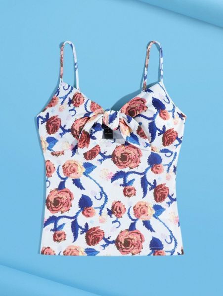 

x cristina vang illustration floral print knot front cami c0bn#, White