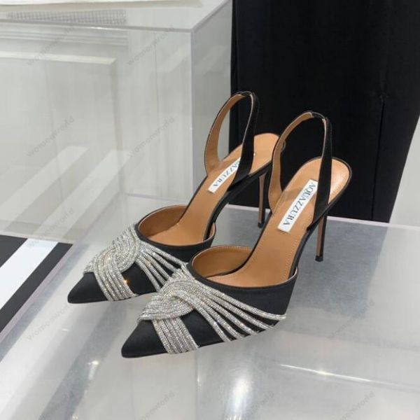 

designers aquazz dress shoes womens stiletto heel sandals fashion satin rhinestone embellished quality transparent pvc slingbacks black high