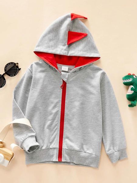 

toddler boys contrast panel 3d patched zipper hoodie she, Black