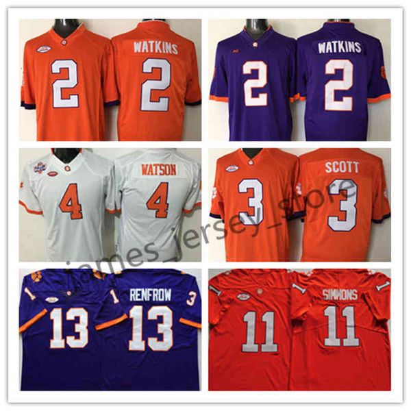 XFLSP College Custom Cleemson TG Football Jersey 2 Sammy Watkins 3 Artavis Scott 4 Deshaun Watson 11 Isaías Simmons 13 Hunter Renfrow