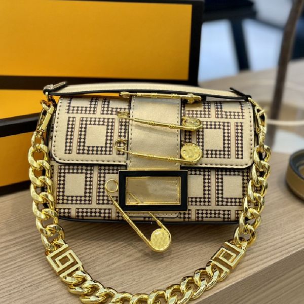 

ff bag bag brown jacquard jointly-designed fabric flip button mini bag nano baguette satin armpit canvas women leather handbag shoulder bag