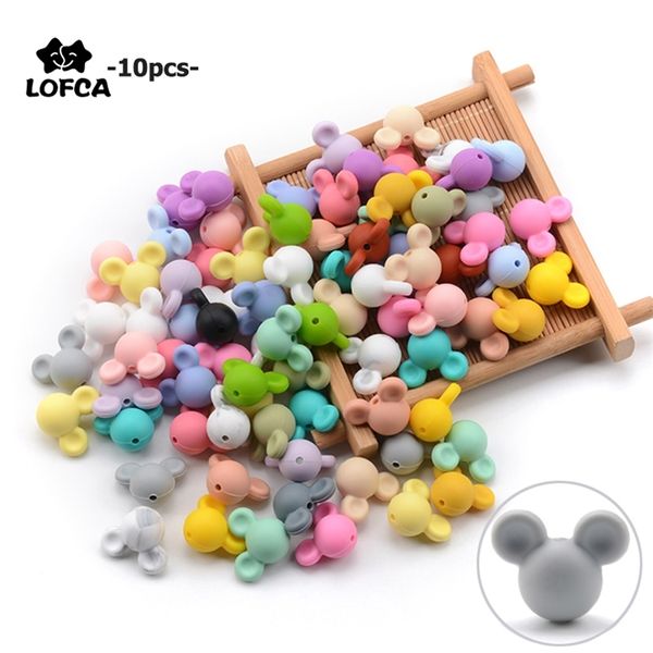 LOFCA 10 Stück Maus Silikonperlen Baby Beißring Spielzeug Weiches Kauen Zahnen BPA Frei DIY Charm Halskette Lebensmittelqualität Schmuck 220726