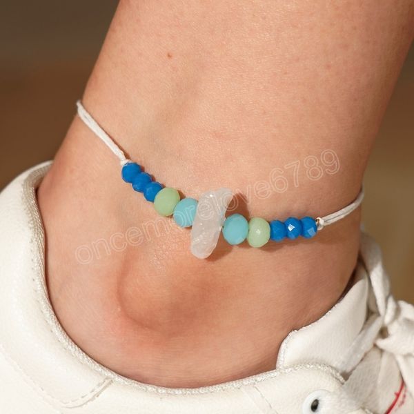 

white rope handmade crystal stone beads anklet summer women fashion accessary, Red;blue