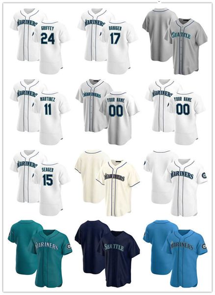 

2022 custom jersey seattle''mariners''mens women youth 11 edgar martinez 24 ken griffey jr. 17 mitch haniger 15 kyle sea, Blue;black