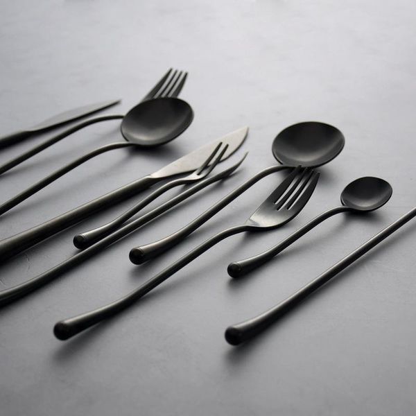 Besteck-Sets, japanisches schwarzes Retro-Besteck-Set, 304 Edelstahl, westliches Steakmesser, Gabel, Löffel, Kaffee, Dessert, Obstgabel