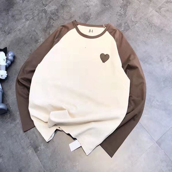 

women's t-shirt designer chao brand am + 2022 spring embroidery a letter peach heart long sleeve contrast t-shirt men's and women&, White