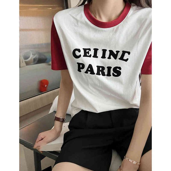 

women's t-shirt cel summer contrast color round neck casual short sleeve flocking letter printing design t-shirt female 4e6z, White