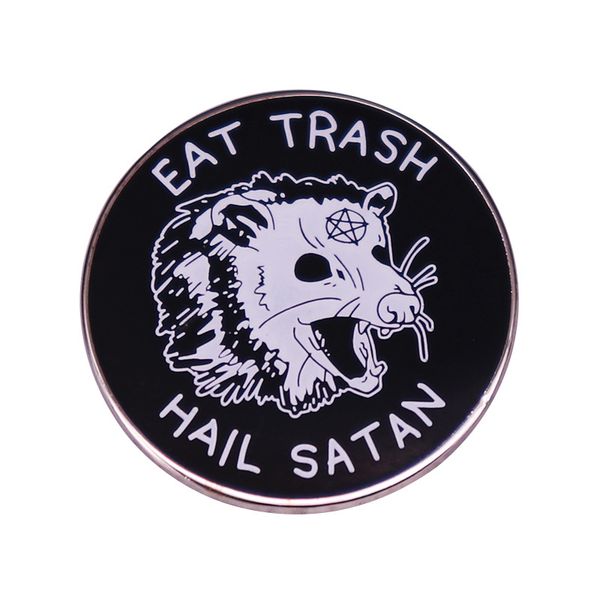 

eat trash hail satan occult possum enamel laple pin, Blue