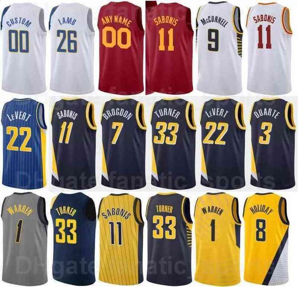 

printed 75th anniversary basketball jeremy lamb jersey 26 domantas sabonis 11 chris duarte 3 myles turner 33 caris levert 22 malcolm brogdon, Black;red