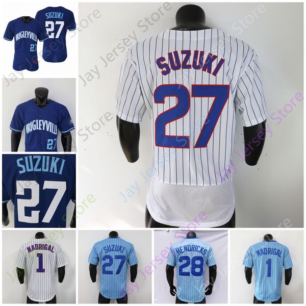 

nick madrigal jersey seiya suzuki kyle hendricks baby blue pinstripe white wrigleyville navy men women youth all stitched, Blue;black