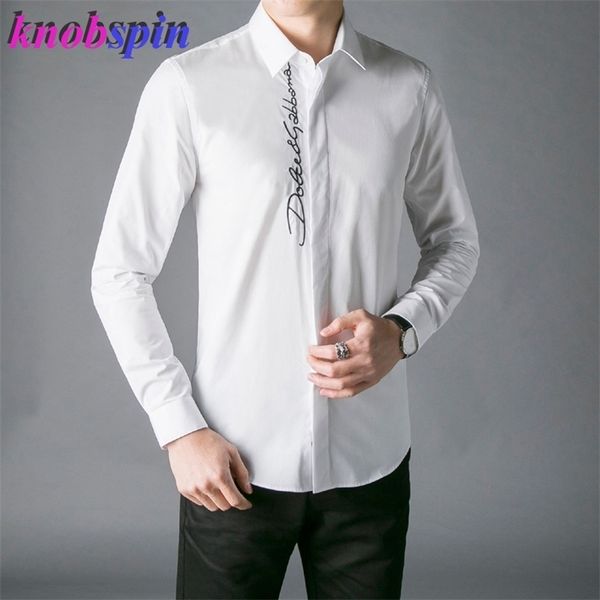 

europe fashion men shirt brand business male dress shirts long sleeve slim chemise homme cotton 220330, White;black