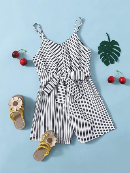 

toddler girls striped belted cami romper she, Blue